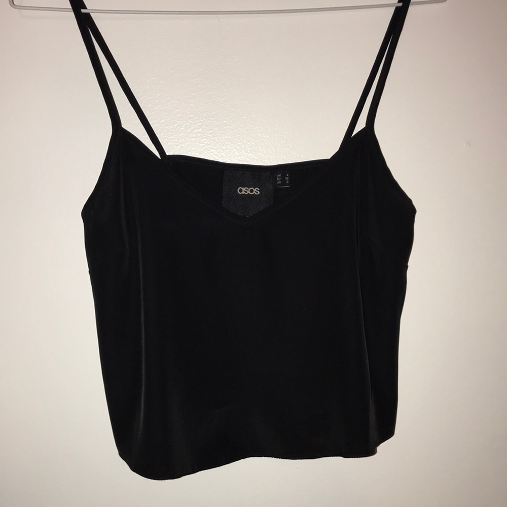 Asos satin v-neck minimal crop tank top